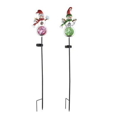 Christmas snowman with crackle glass ball  solar stick light